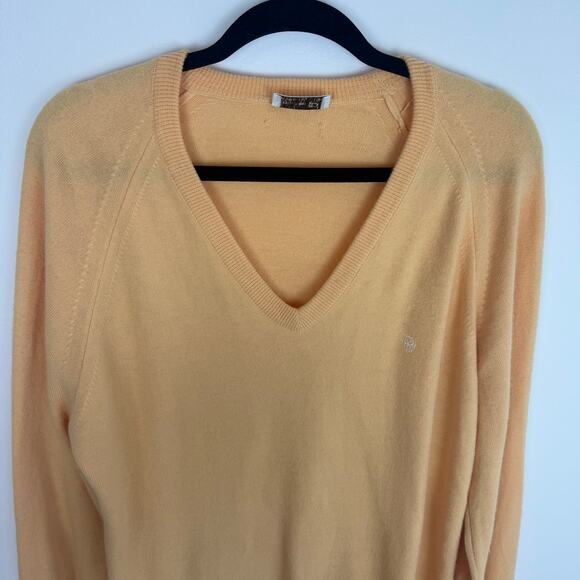 Vintage Christian Dior Mens V-Neck Yellow Knit Acrylic Long Sleeve Sweater XL - Picture 3 of 10